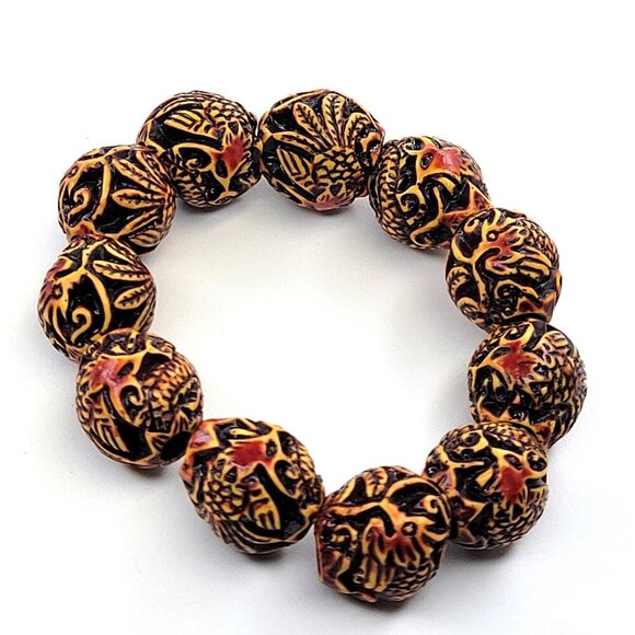 Dragon Fire Flame Bead Stretch Bracelet in Black - Picture 3 of 9